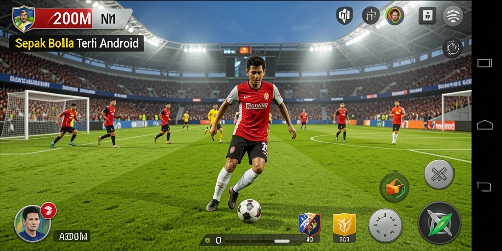Tampilan gameplay A200M dengan aksi sepak bola seru.