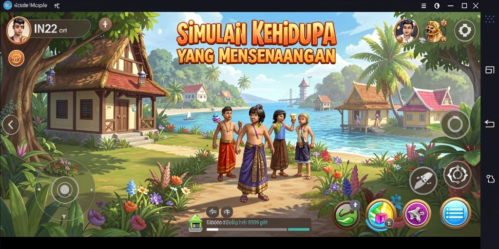 Screenshot gameplay menunjukkan interaksi karakter dan aktivitas yang dinamis.