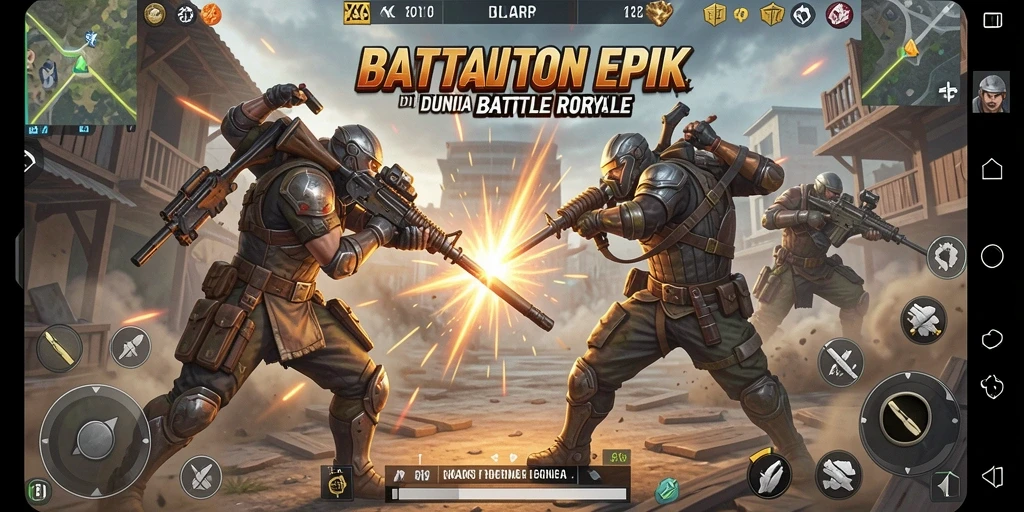 Screenshot gameplay KAKRP dengan aksi pertempuran intens dalam Battle Royale.