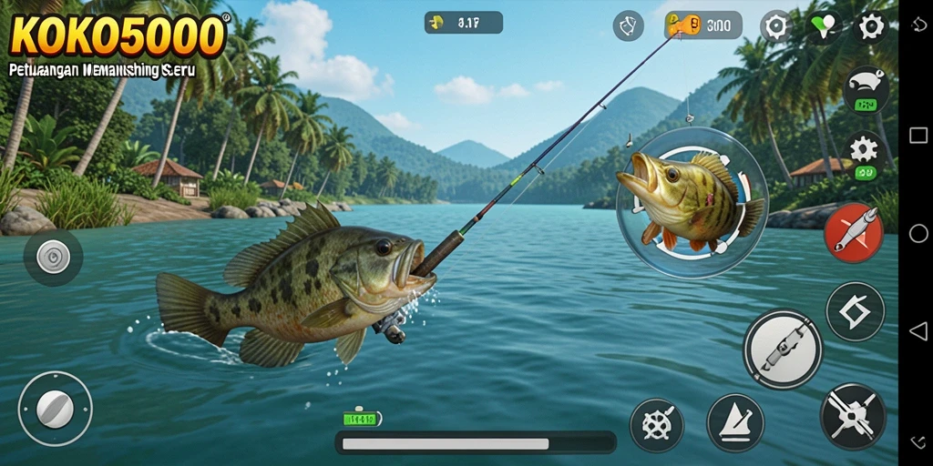 Screenshot KOKO5000 menampilkan pengalaman memancing yang menarik dan seru.