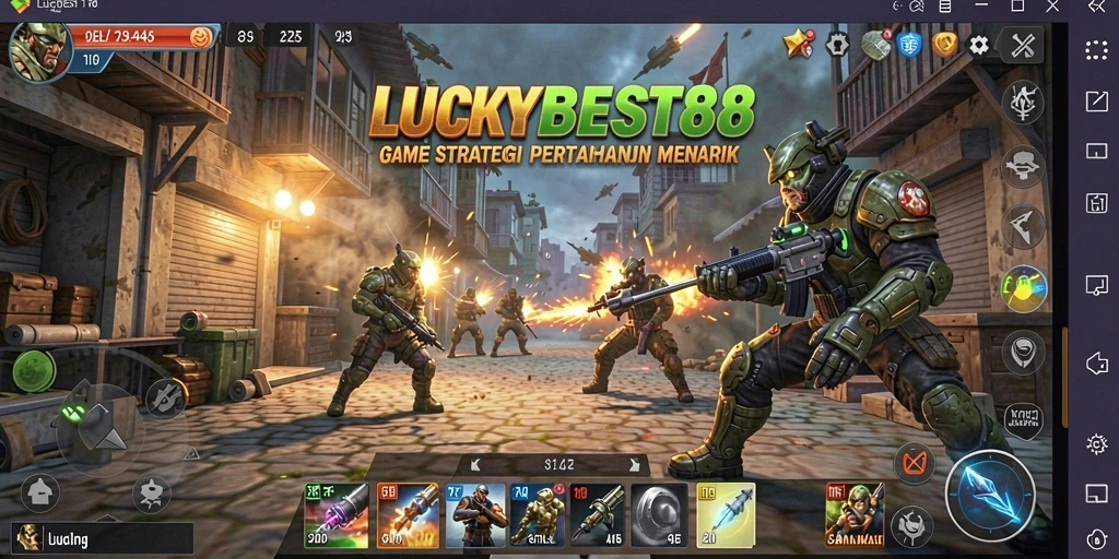 Tangkapan layar gameplay LUCKYBEST88 dengan menara strategis yang aktif.