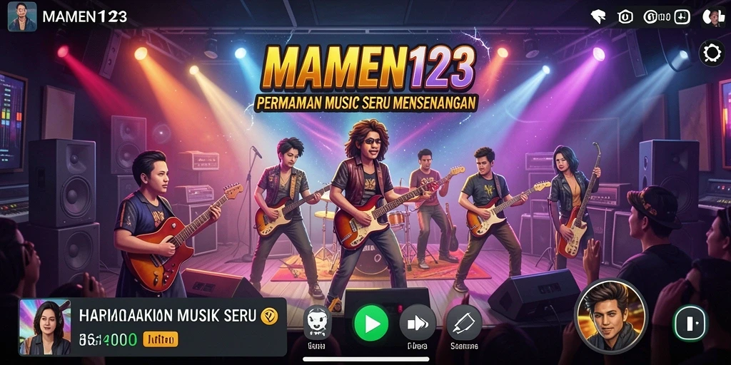 Gameplay MAMEN123 menampilkan antarmuka interaktif dengan lagu-lagu seru.