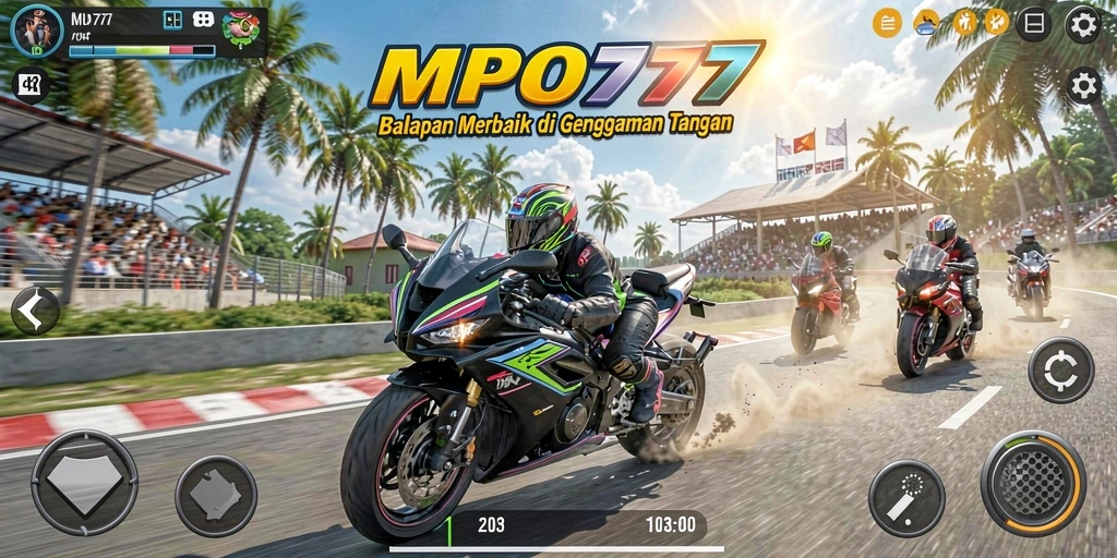 Tangkapan layar dari gameplay seru di MPO777 saat balapan motor.