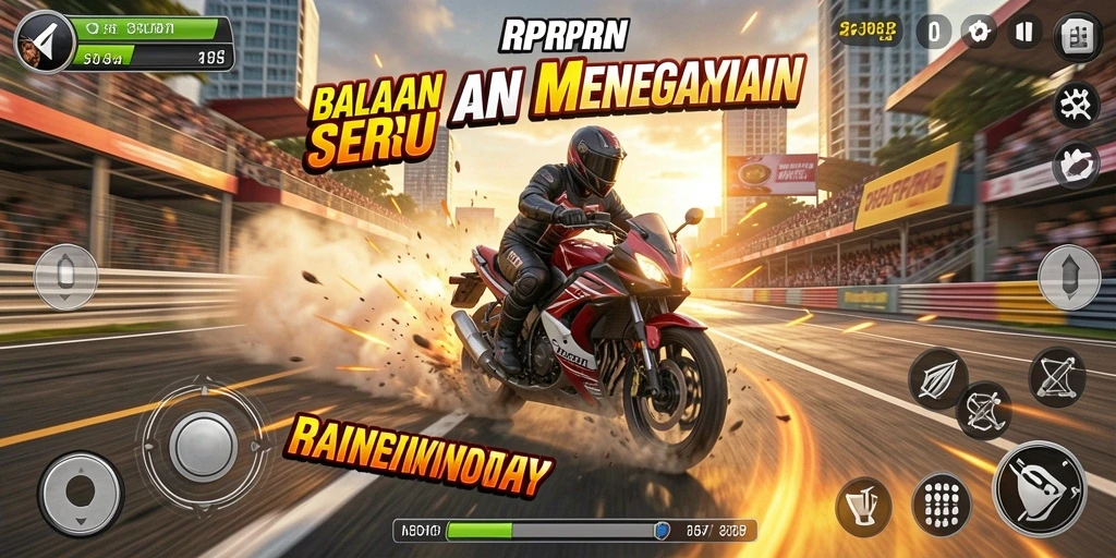 Tampilan gameplay mendebarkan di trek balapan motor RPRPRP.