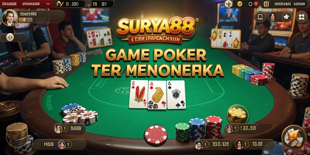 Screenshot gameplay positif dari SURYA88 menampilkan aksi Poker yang seru dan mendebarkan.