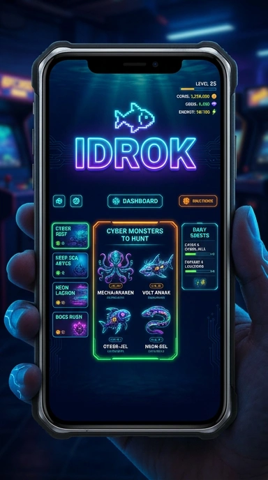 Tampilan utama aplikasi idrok dengan fitur navigasi sederhana.